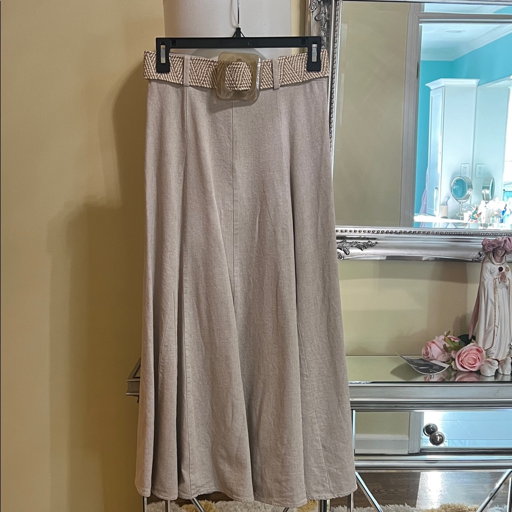 Zara Cream A-Line Skirt with Belt